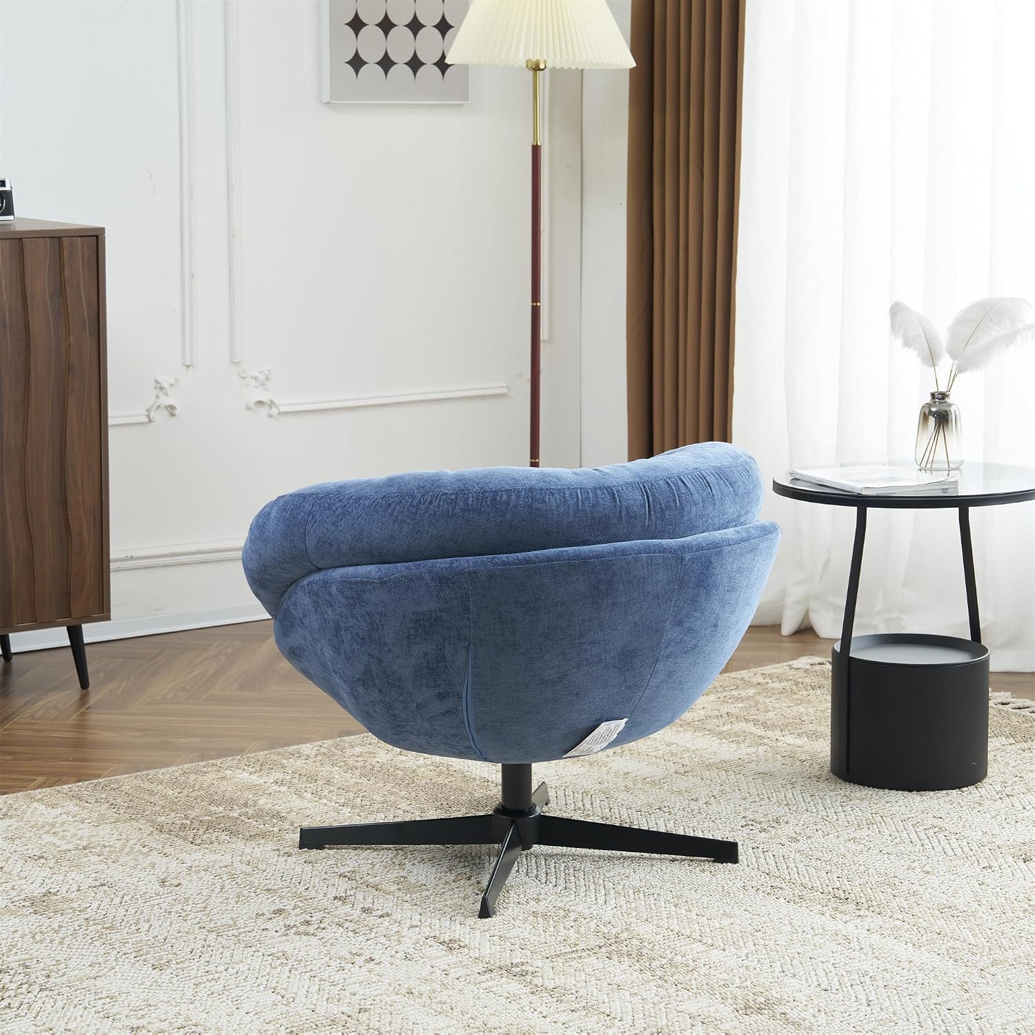 Christopher Knight Home 360° Swivel Club Chair,Chenille Upholstered Accent Chair with Removable Cushion, Round Office Chair with Black Metal Base,Navy Blue