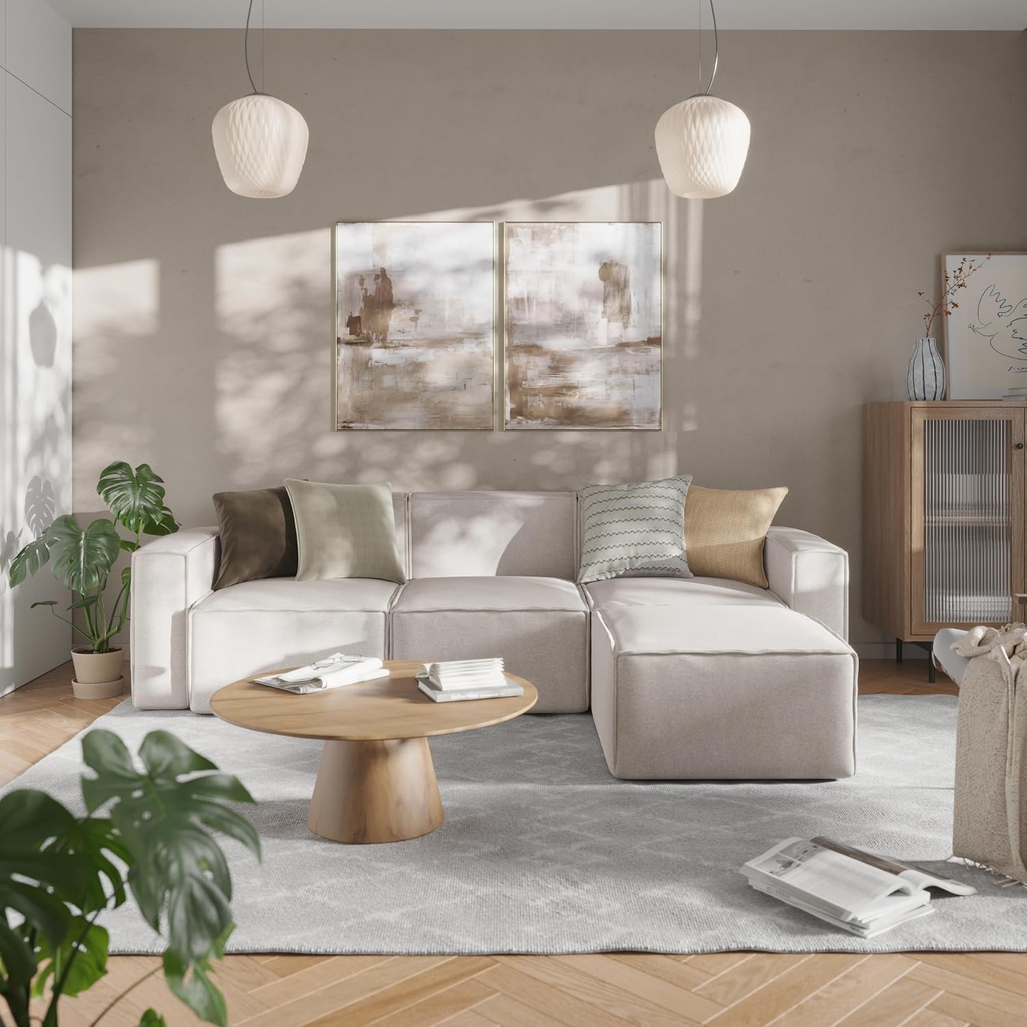 Flash Furniture Bridgetown Fabric Ottoman Module for Sectional Sofa, Customizable Modular Couch Ottoman, Cream