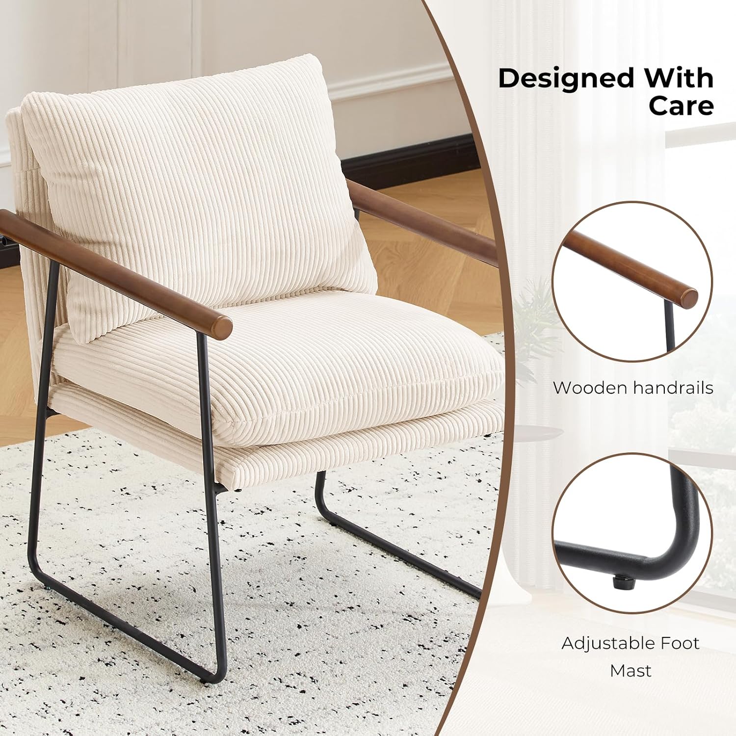 Furnilivng Large Sling Accent Chair, Comfortable Boucle Fabric Arm Chair, Upholstered Cozy Reading Chair for Living Room, Bedroom, Dressing Room, Home Office (Beige, Set of 2)