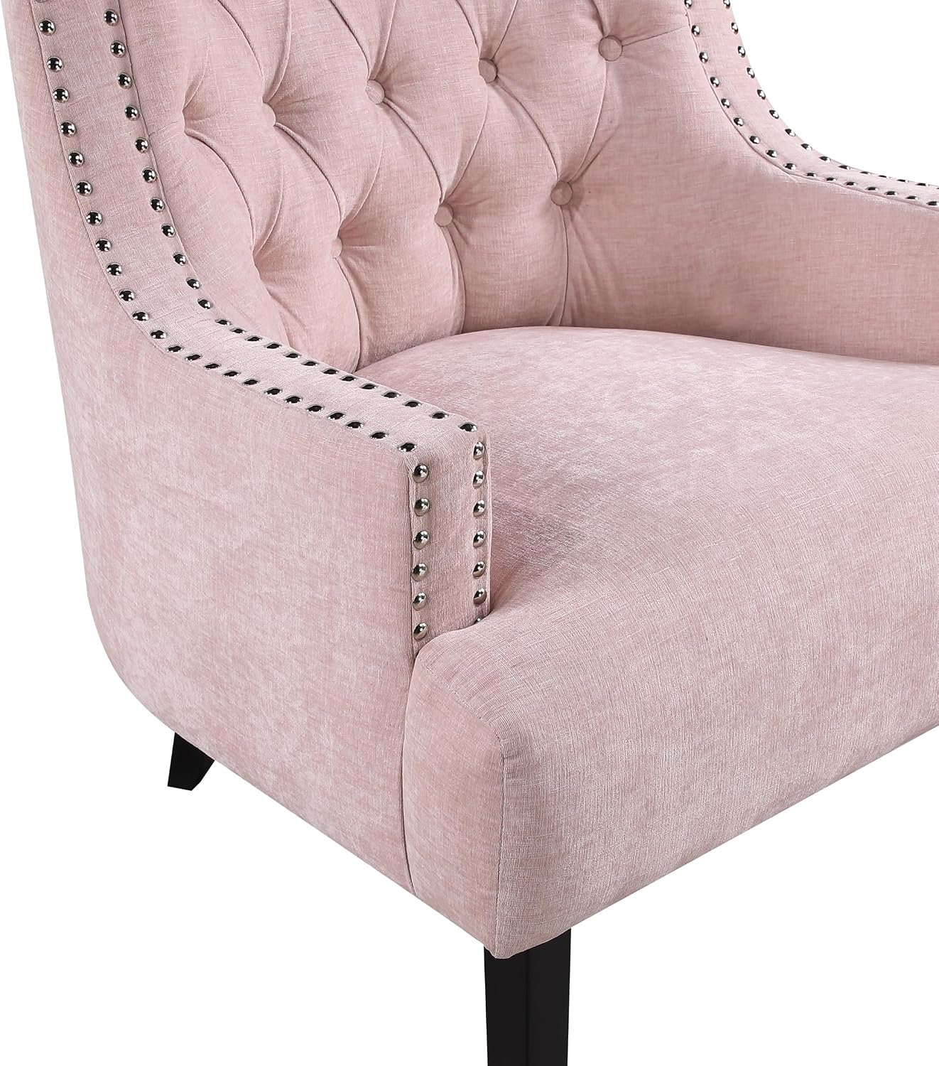 Lexicon Accent Chair Reading Chair Comfy Chair for Bedroom, Upholstered Armchair with Solid Wood Frame, Tufted Cushion Nail Head Trim, Single Sofa Chair for Living Room, Office, Pink Chenille