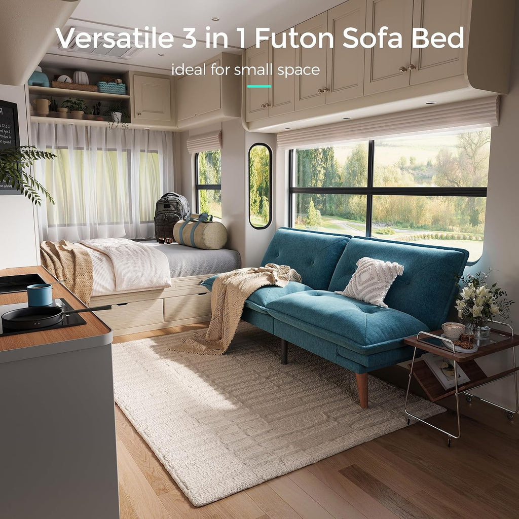LINSY HOME Futon Sofa Bed, 70' Futon Couch with Adjustable Backrest and Armrest, Comfy Loveseat Convertible Folding Sleeper Sofa Couches for Small Spaces Living Rooms Apartment Office