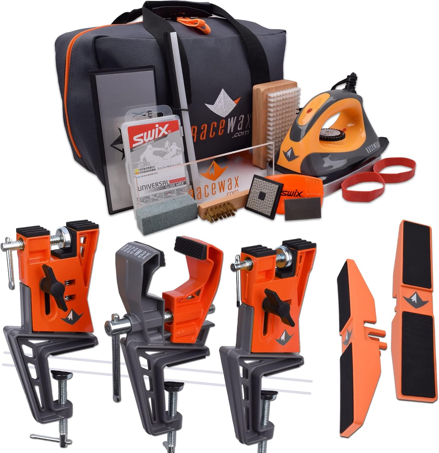 RaceWax Diamond Ski Wax Tuning Kit + Metal World Cup Ski Vise + Snowboard Adapter