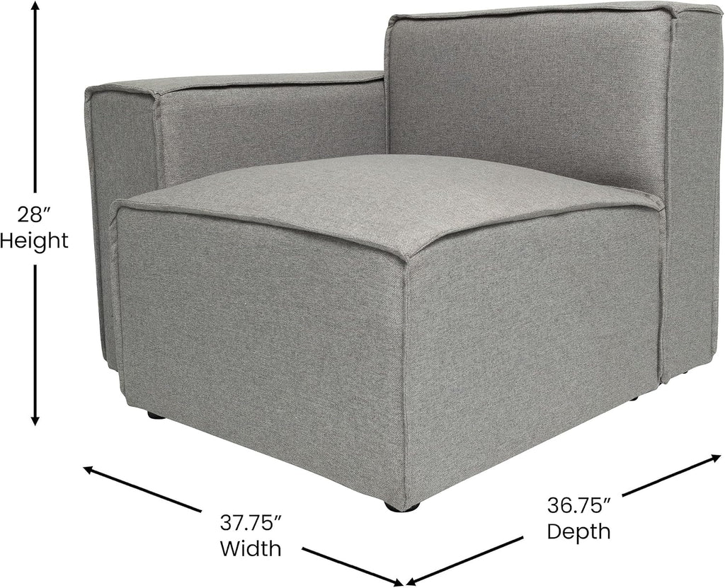 Flash Furniture Bridgetown Fabric Left Chair Module for Sectional Sofa, Customizable Modular Couch Left Seat with Arm Rest, Gray