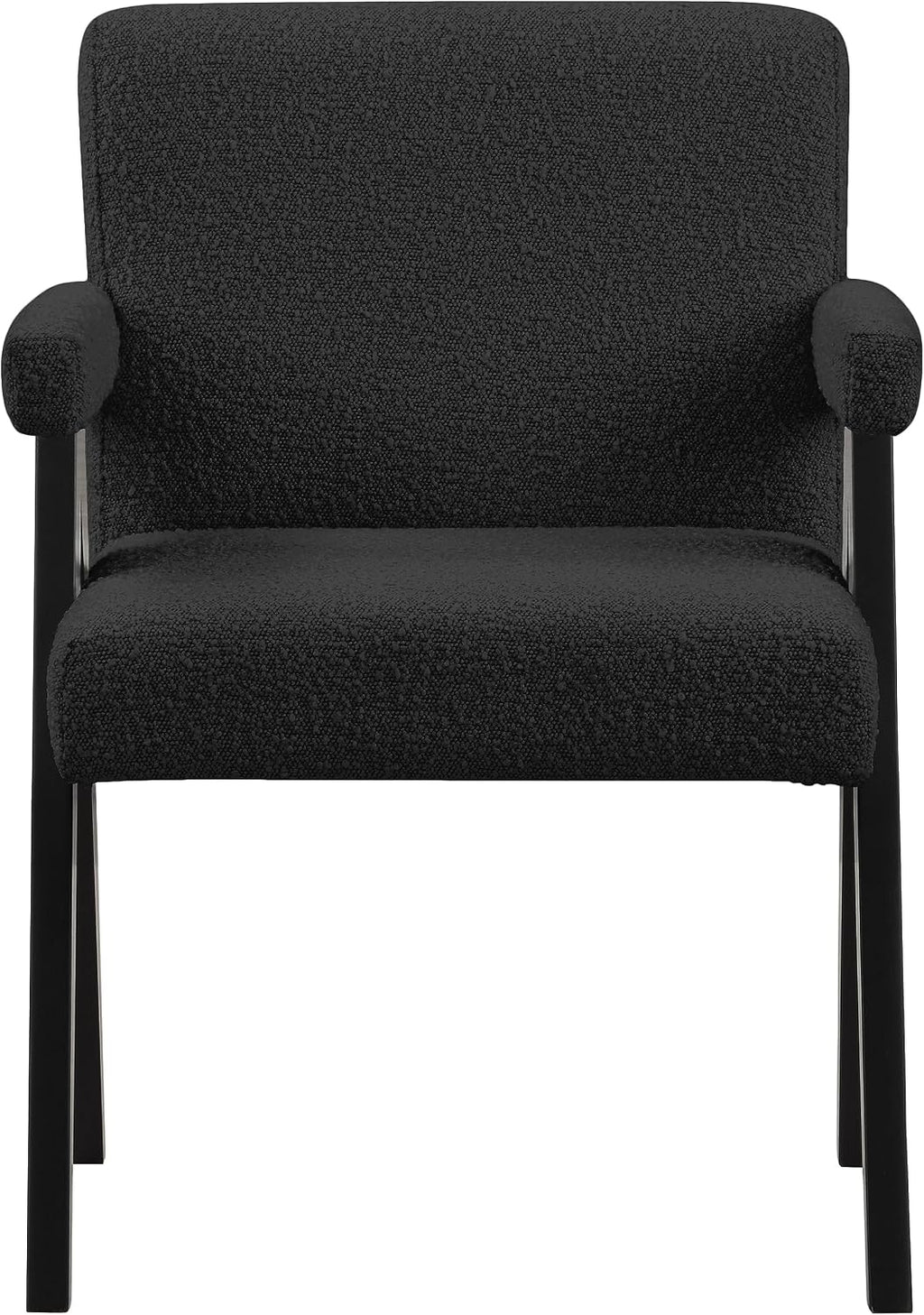 Meridian Furniture 481Black Woodloch Collection Mid-Century Modern Boucle Fabric Upholstered Accent Chair with Rich Black Boucle Fabric, Black Finish Solid Wood, 24.5' W x 23.5' D x 32' H, Black