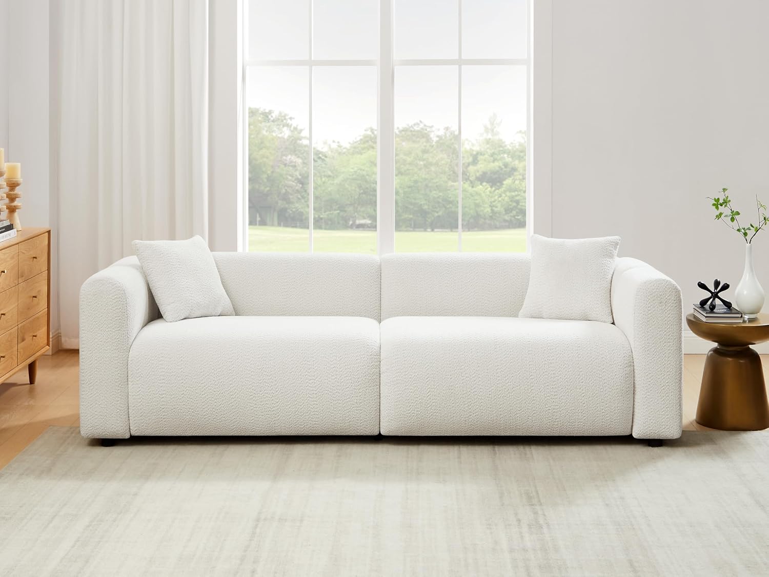 VANOMi Living Room Furniture Sets of 3, Modern Boucle Sofa and Chairs Sets with Accent Chairs Set of 2 & Single 95' W Large Loveseat Sofa for Living Room, Office, Apartment, White