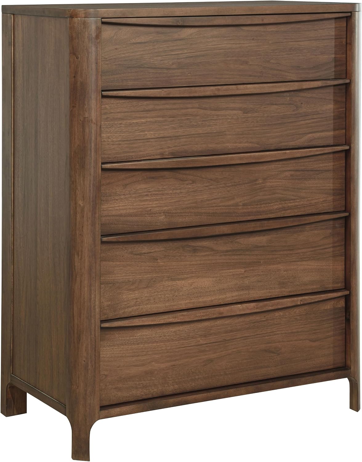 Coaster Home Furnishings - Maderia - Wood - 5-Drawer Chest of Drawers with Curved Fingertip Pulls, Rounded Corners and Tapered Front Legs - Mid-Century Modern - Bedroom - Walnut - 223325