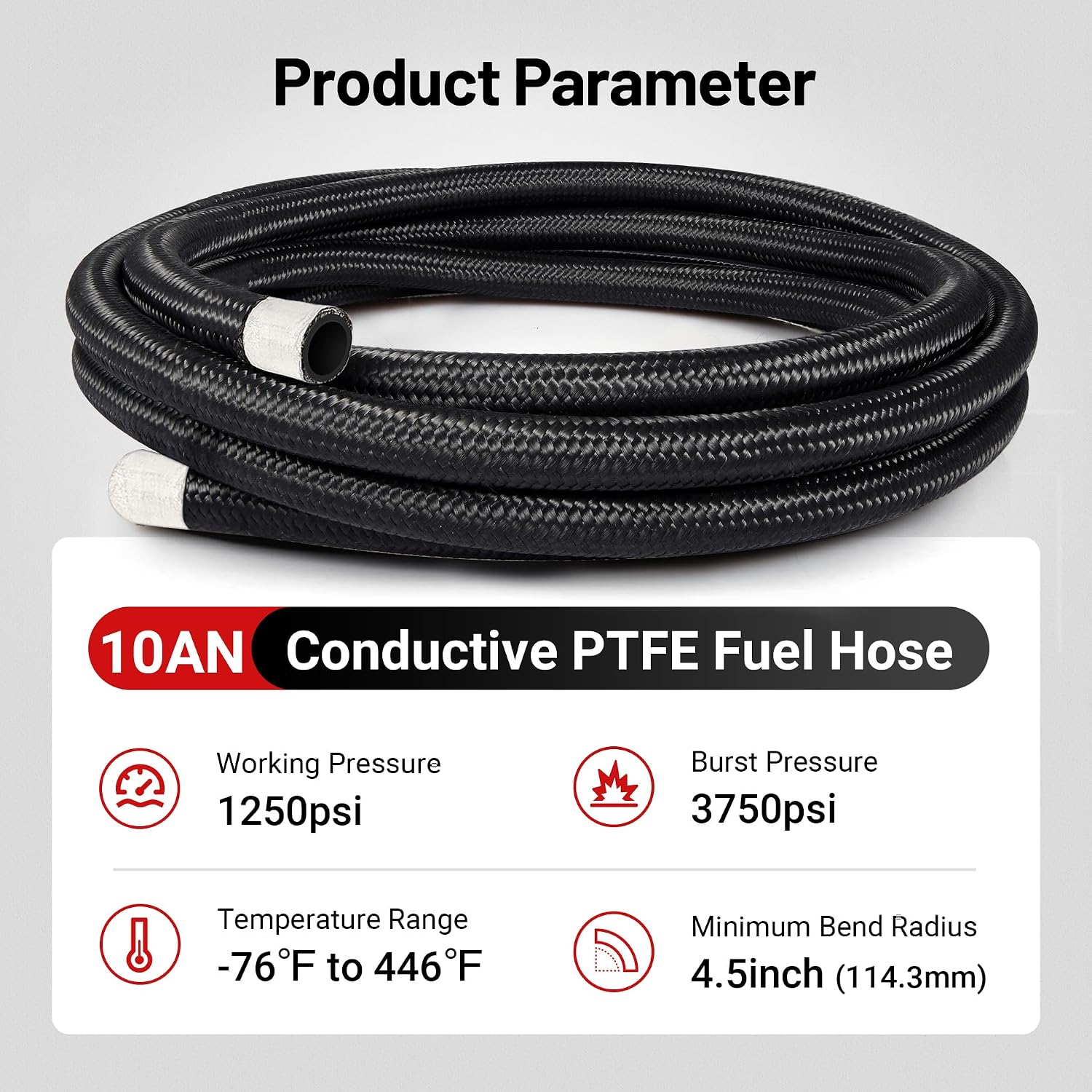 EVIL ENERGY Conductive 10AN PTFE Fuel Line Kit,Antistatic E85 Nylon Braided PTFE Fuel Hose 20FT AN10 Fuel Line Hose kit Black