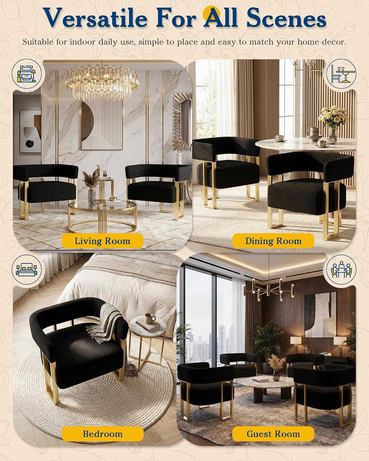 AODAILIHB Mid Century Sherpa Boucle Accent Chair Set of 2, Modern Armchair Black Bucket Chair Comfy Side Chair Arm Chairs for Living Room, Office, Club, Reading Nook (2, Black)