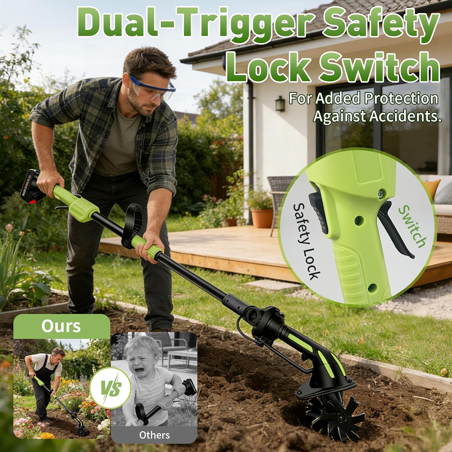 21V 2-in-1 Cordless Mini Tiller Cultivator with 2×4.0Ah Batteries, 235RPM Electric Garden Rototiller, 4' Width & Depth Soil Cultivator with Extension Rod, Lightweight Handheld Tiller for Garden Beds