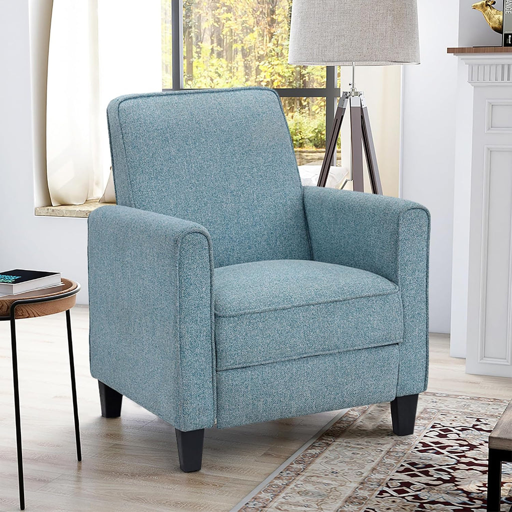 24/7 Shop at Home Mulvane Modern Recliner Chair with Push Back & Foot Rest, Single Couch with Fabric Upholstered & Plastic Legs, Sofa Reclinable Individual for Bedroom, Living Room, Home Office, Blue