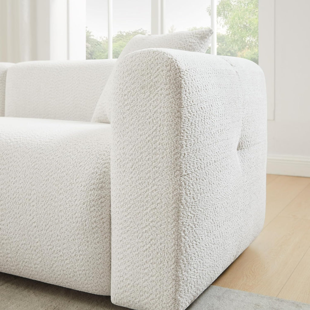 VANOMi Living Room Furniture Sets of 3, Modern Boucle Sofa and Chairs Sets with Single Cozy Oversized Armchair & 2 PC 95' W Large Loveseat Sofa for Living Room, Office, Apartment, White