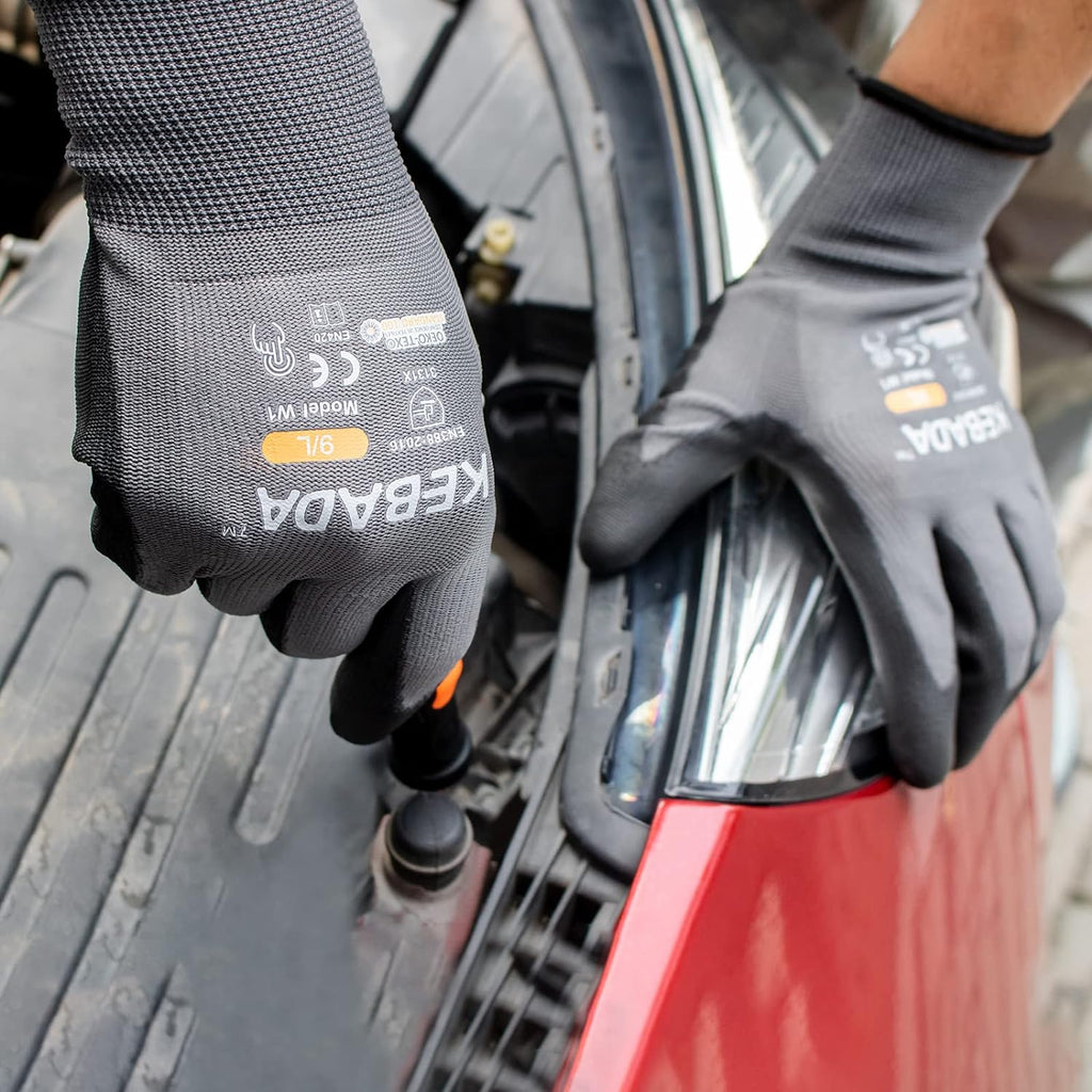 Kebada Safety Work Gloves,120 Pairs Bulk Pack, Touchscreen, PU Coated, Ideal for Warehouse, Construction, Gardening and Mechanics, Grey, X-Small