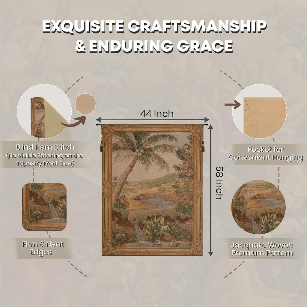 Charlotte Home Furnishings Inc. L'oasis French Tapestry Wall Hanging 58 X 44 Inch Viscose Cotton And Polyester Blend Wall Art Woven In France Perfect For Home Decor And Wall Decor