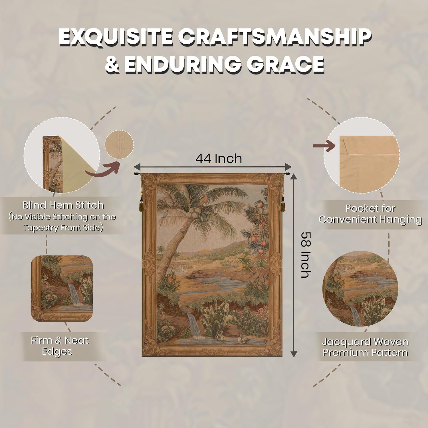 Charlotte Home Furnishings Inc. L'oasis French Tapestry Wall Hanging 58 X 44 Inch Viscose Cotton And Polyester Blend Wall Art Woven In France Perfect For Home Decor And Wall Decor