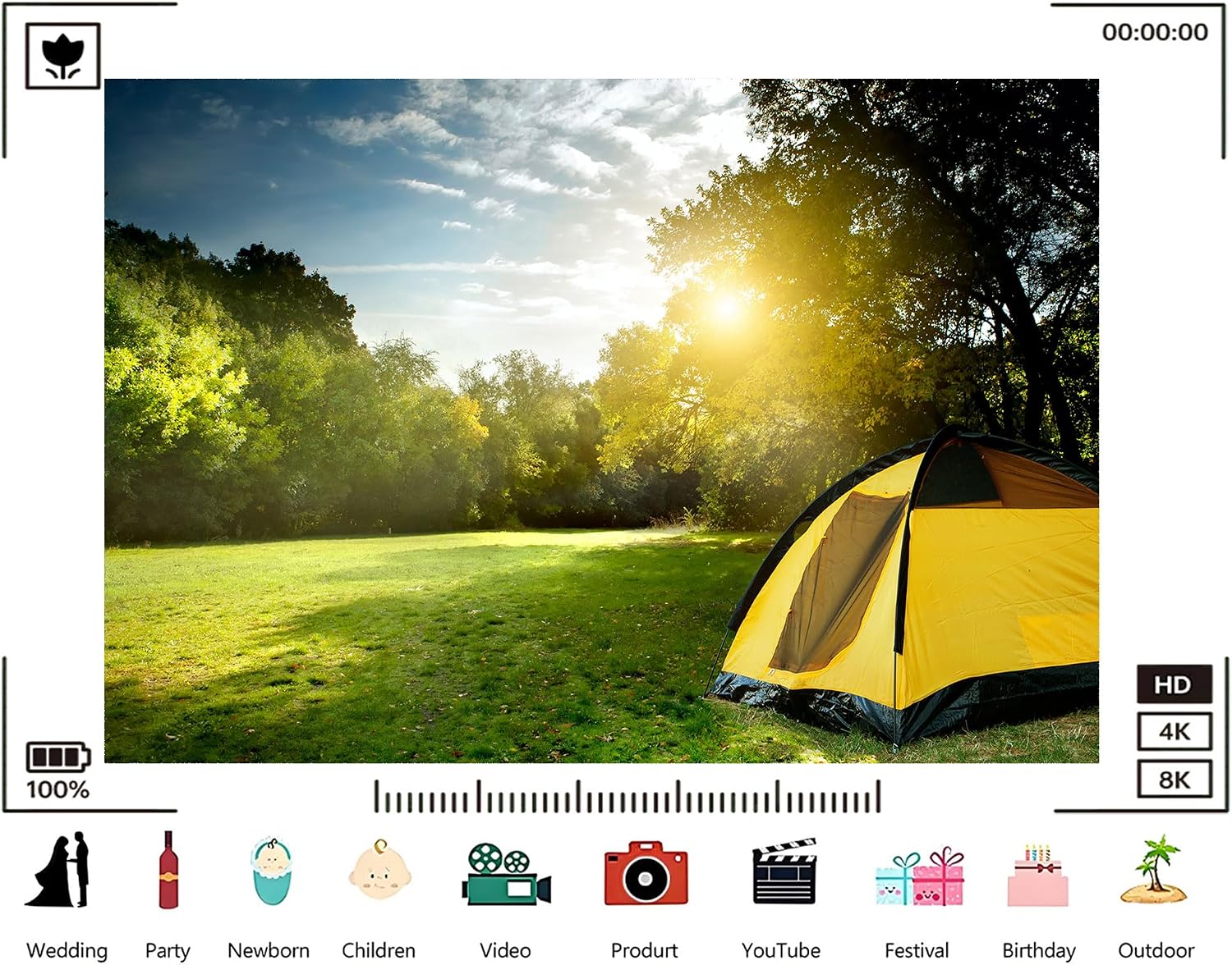 Trykid 20x10ft Yellow Tent Green Forest Camping Backdrop Outdoor Adventure Nature Photography Background Travel Event Tapestry Party Decoration Photo Studio Prop Fabric