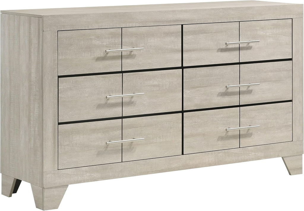 Coaster Home Furnishings - Trenton - Engineered Wood - 6-Drawer Bedroom Dresser with Contemporary Style, Nickel Handles, English Dovetail Joinery - Bedroom - Rustic Cream - 225063