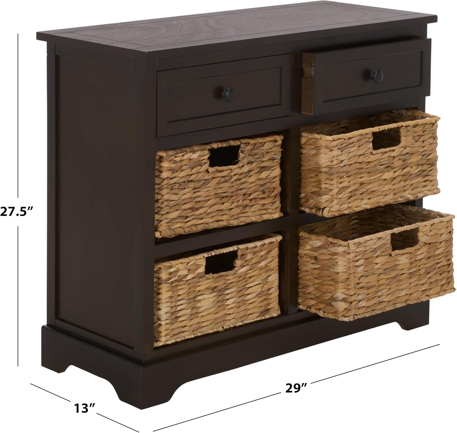 SAFAVIEH Furniture - Herman 2-Drawer Storage Unit - Dark Chocolate - Solid Wood - Classic Storage Design - Ideal for Living Room, Entryway, 29' W x 13' D x 27.5' H - Fully Assembled (AMH5702H)