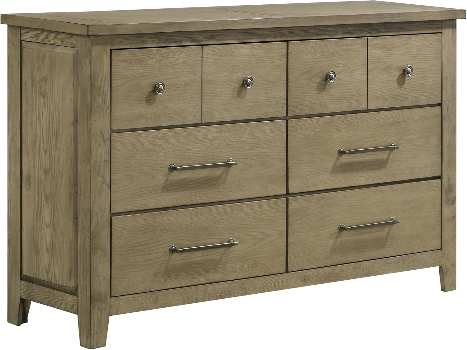 Coaster Home Furnishings - Hazlewood - Wood - 6-Drawer Dresser with Rustic Style, Antique Nickel Pulls and Oak Grain Texture - Bedroom - Vineyard Oak - 207533