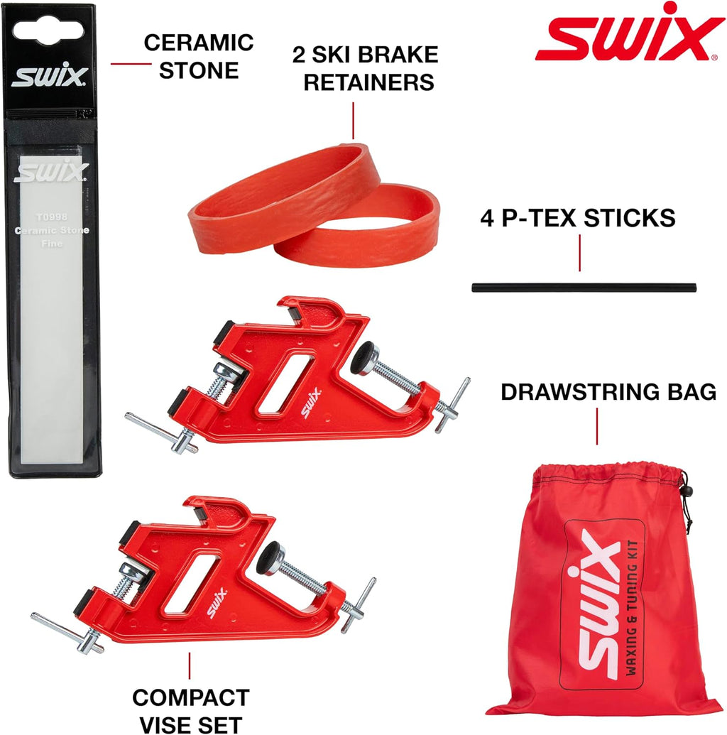 Swix Advanced Edge Tuning Kit with F4 Wax for Skis, Snowboards - Diamond Disc, Vise Set Included