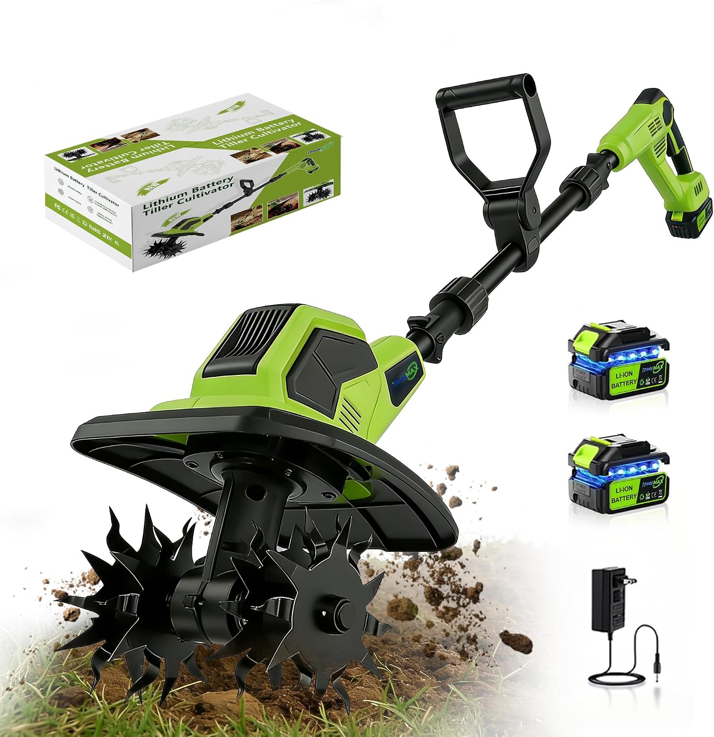 Cordless Electric Tiller for Gardening with 2 x 4.0AH Batteries, 9' Width & 6.7' Depth, 48 Steel Tines, Lightweight Rototiller for Soil Cultivation/Lawn, Gardening Gifts for Parents, Seniors