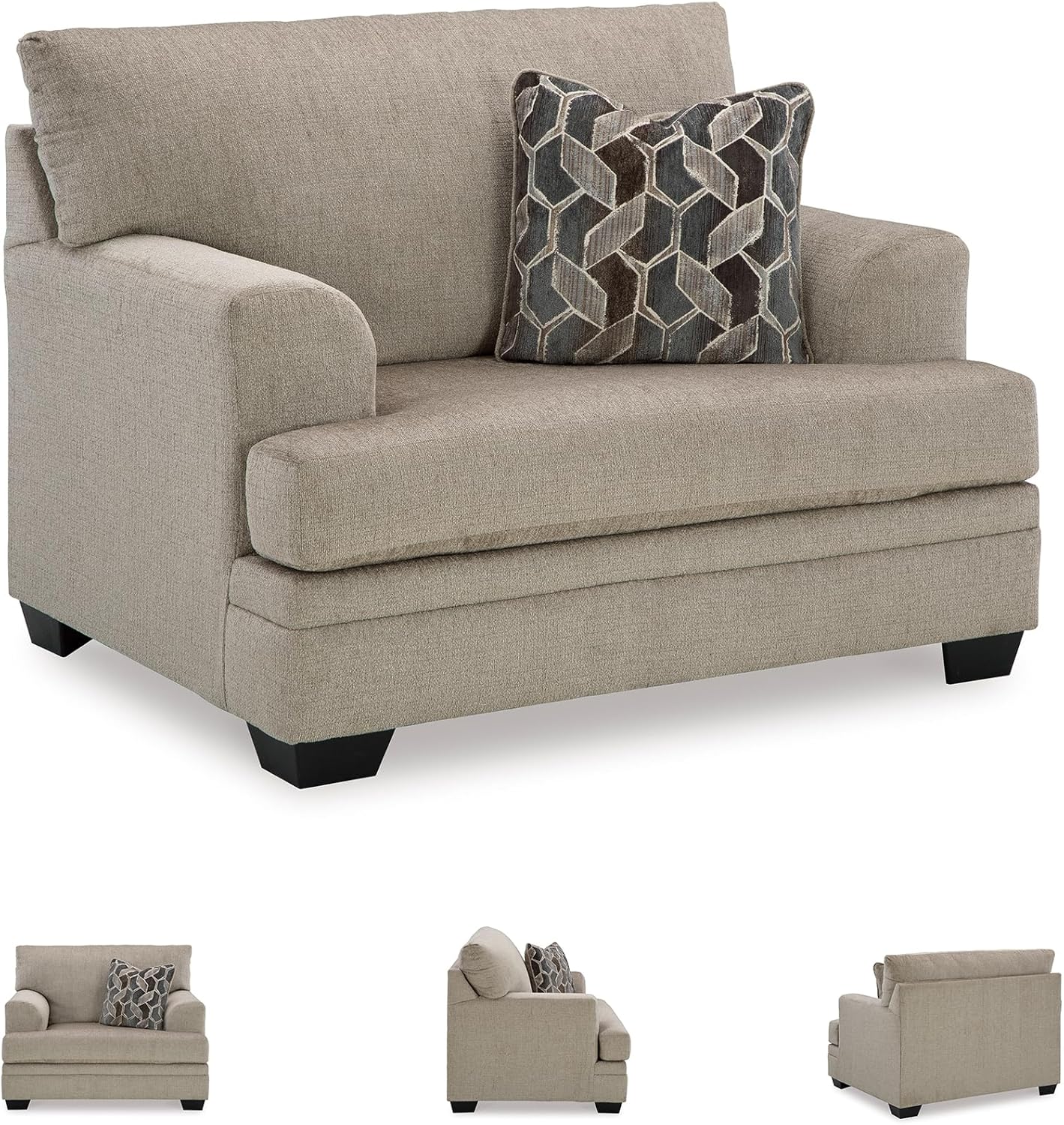 Signature Design by Ashley Stonemeade Transitional Oversized Chair with Reversible Seat Cushion and Accent Pillow, Taupe