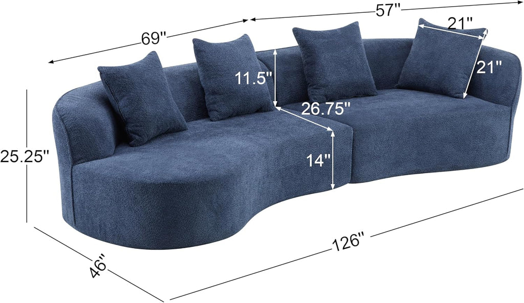 Christopher Knight Home Braebt 126' Curved Modular Sectional Sofa with 4 Throw Pillows, Comfy Upholstered Cloud Couch, 5-Seater Sofa Couches for Living Room, Study, No Assembly Required, Navy Blue