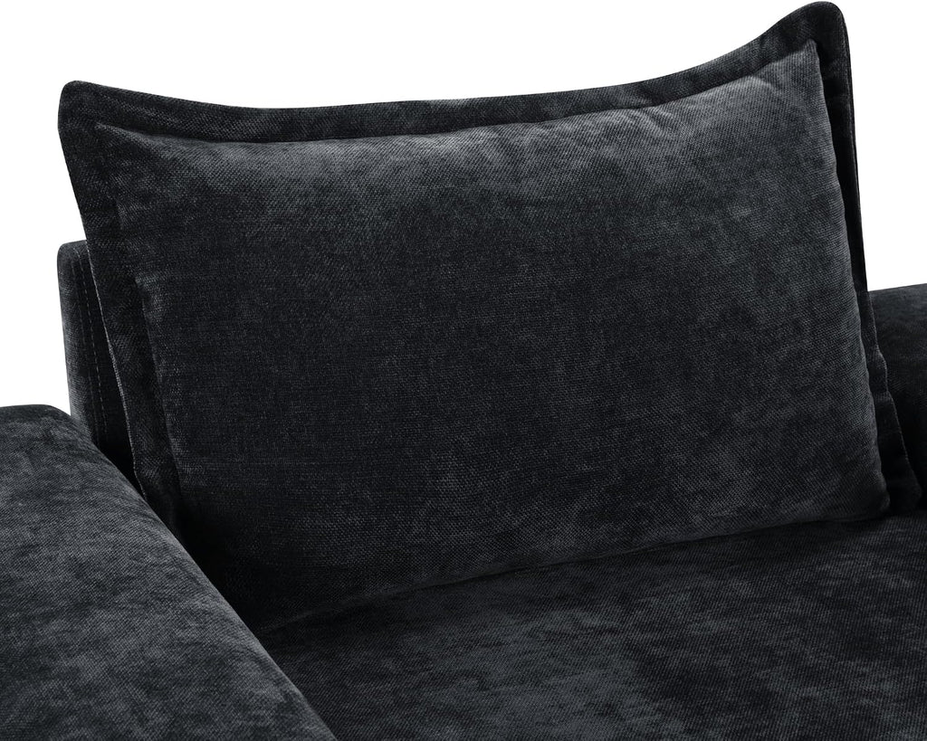 Christopher Knight Home Aylen Modern Chenille Upholstered Accent Chair with Wide Armrests, Wooden Living Room Club Chair, Bedroom Comfy Reading Chair with Back Pillow, Black