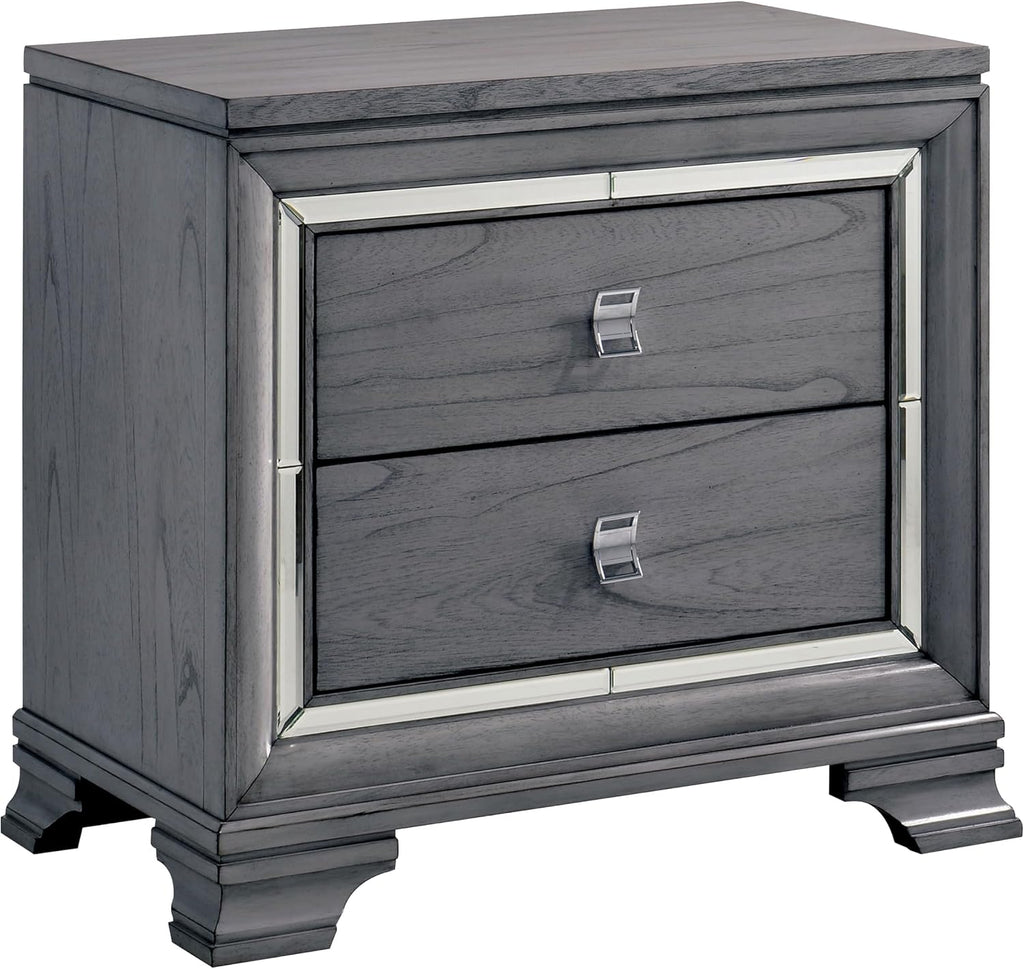 HOMES: Inside + Out Zenka Solid Wood 2-Piece Dresser and Nightstand Set with Metal Pulls, Mirror Trim, Felt-Lined Top Drawer, Easy Assembly for Bedroom, Guest Room, Light Gray