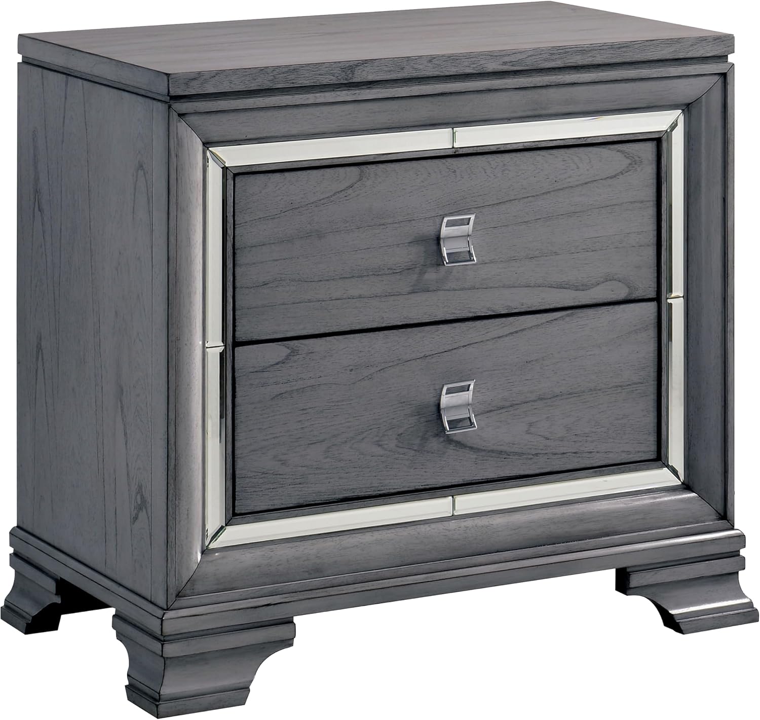 HOMES: Inside + Out Zenka Solid Wood 2-Piece Dresser and Nightstand Set with Metal Pulls, Mirror Trim, Felt-Lined Top Drawer, Easy Assembly for Bedroom, Guest Room, Light Gray