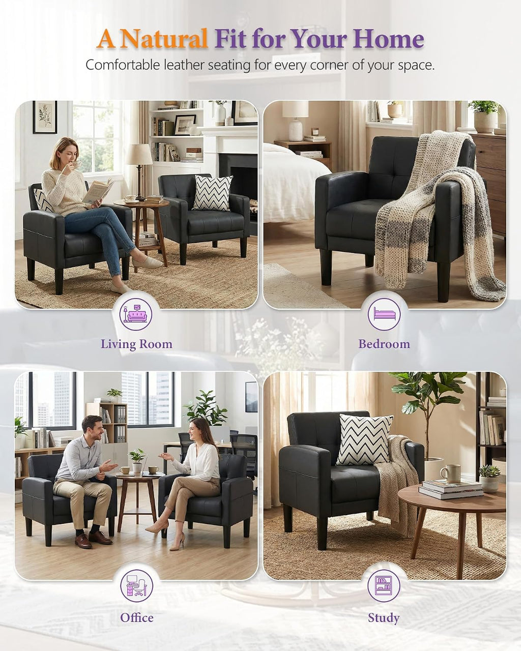 TYBOATLE Accent Chair, Living Room Chairs, Cozy Tufted Mid Century Modern Black Accent Chairs with Arms for Bedroom, Comfy Reading Arm Chair,Small Chairs for Small Spaces,Living Room,Office (1, Black)