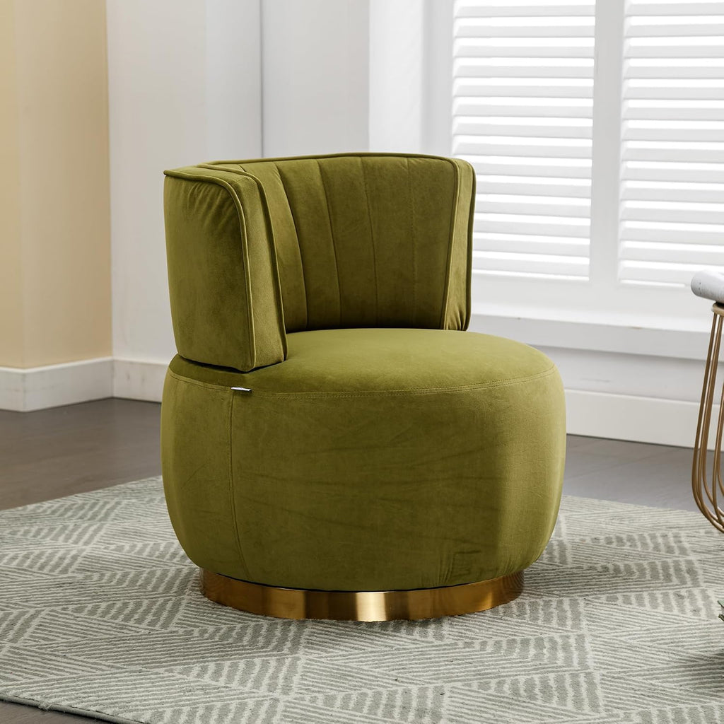 KEIKI Swivel Barrel Accent Chair, 360 Degree Rotating Upholstered Armchair with Velvet Fabric for Living Room, Office, Bedroom, Olive