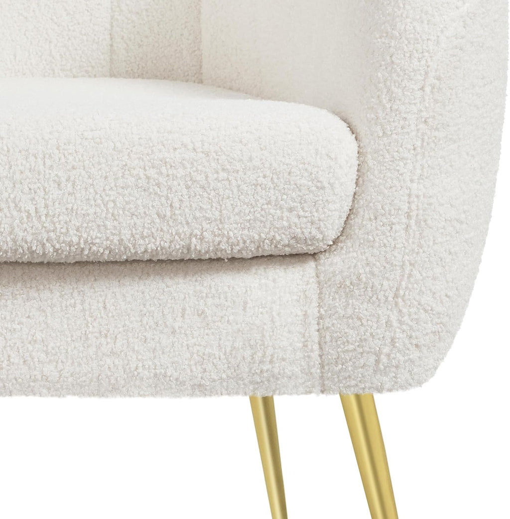 Yaheetech Sherpa Fabric Accent Chair, Modern Cozy Vanity Chair with Gold Metal Legs, Boucle Fabric Armchair with Removable Seat Cushion for Living Room Bedroom Office Guest Room, Ivory