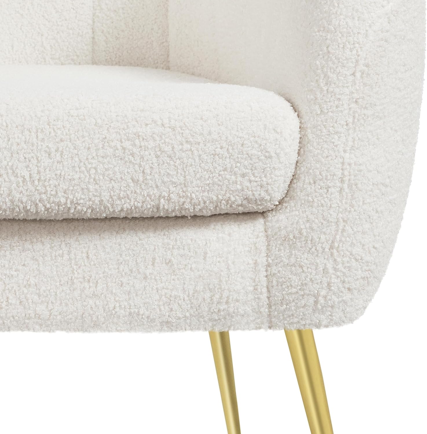 Yaheetech Sherpa Fabric Accent Chair, Modern Cozy Vanity Chair with Gold Metal Legs, Boucle Fabric Armchair with Removable Seat Cushion for Living Room Bedroom Office Guest Room, Ivory