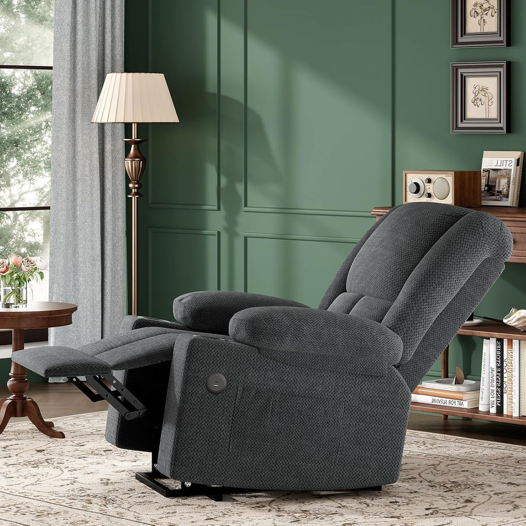 Small-Size Lift Chair for Elderly, Recliner Chair with Massage & Heat, Electric Lift Recliner Chair for Living Room with Side Pocket, USB & Type-C Charge Port, Grey