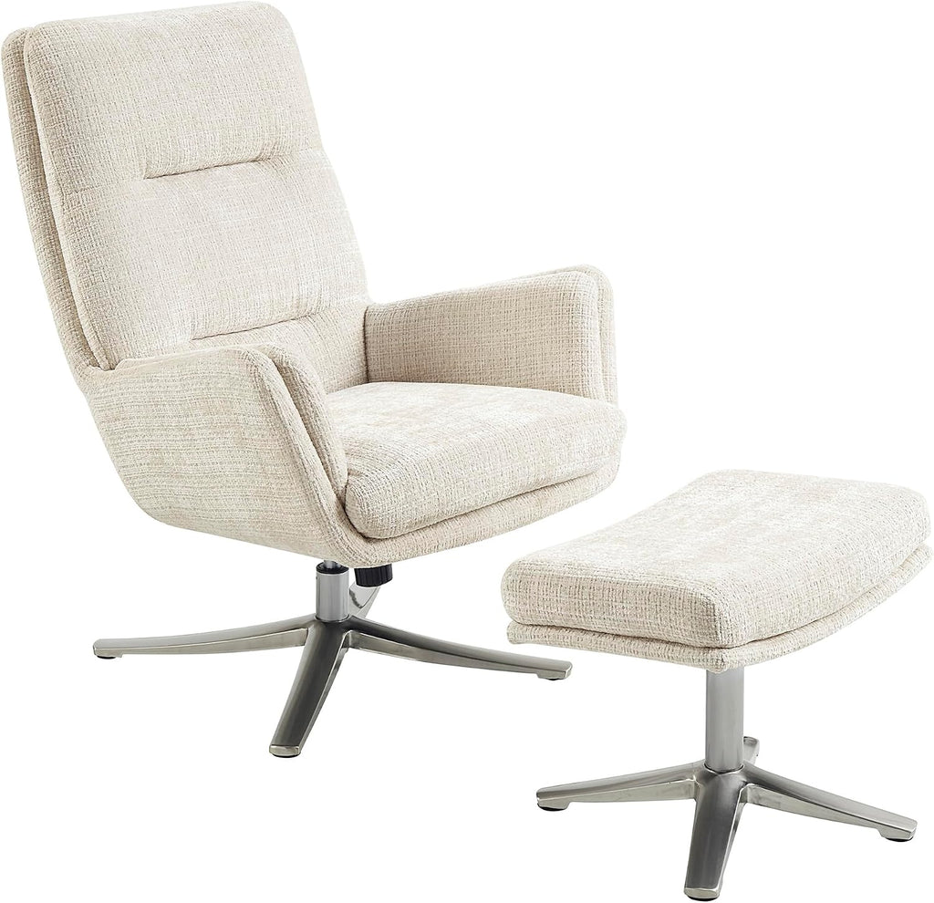 Lexicon 360 Degree Swivel Accent Chair with Ottoman, Chenille Upholstered Swivel Lounge Chair with Armrest, Criss-Cross Legs and Footstool for Living Room/Office/Bedroom, Beige