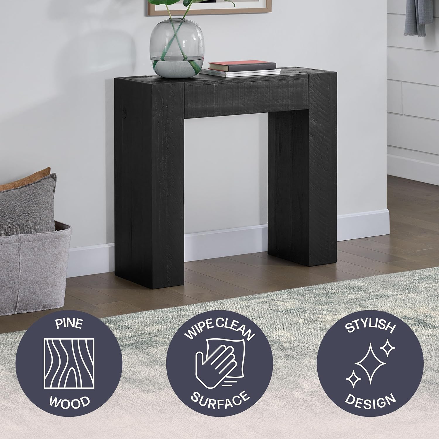 Alaterre Furniture Stockyard Solid Wood Console Table - 36 Inch Modern Farmhouse Small Entryway Table - Easy Assembly Living Room Furniture for Behind the Couch, Entryway, or Hallway (Black)