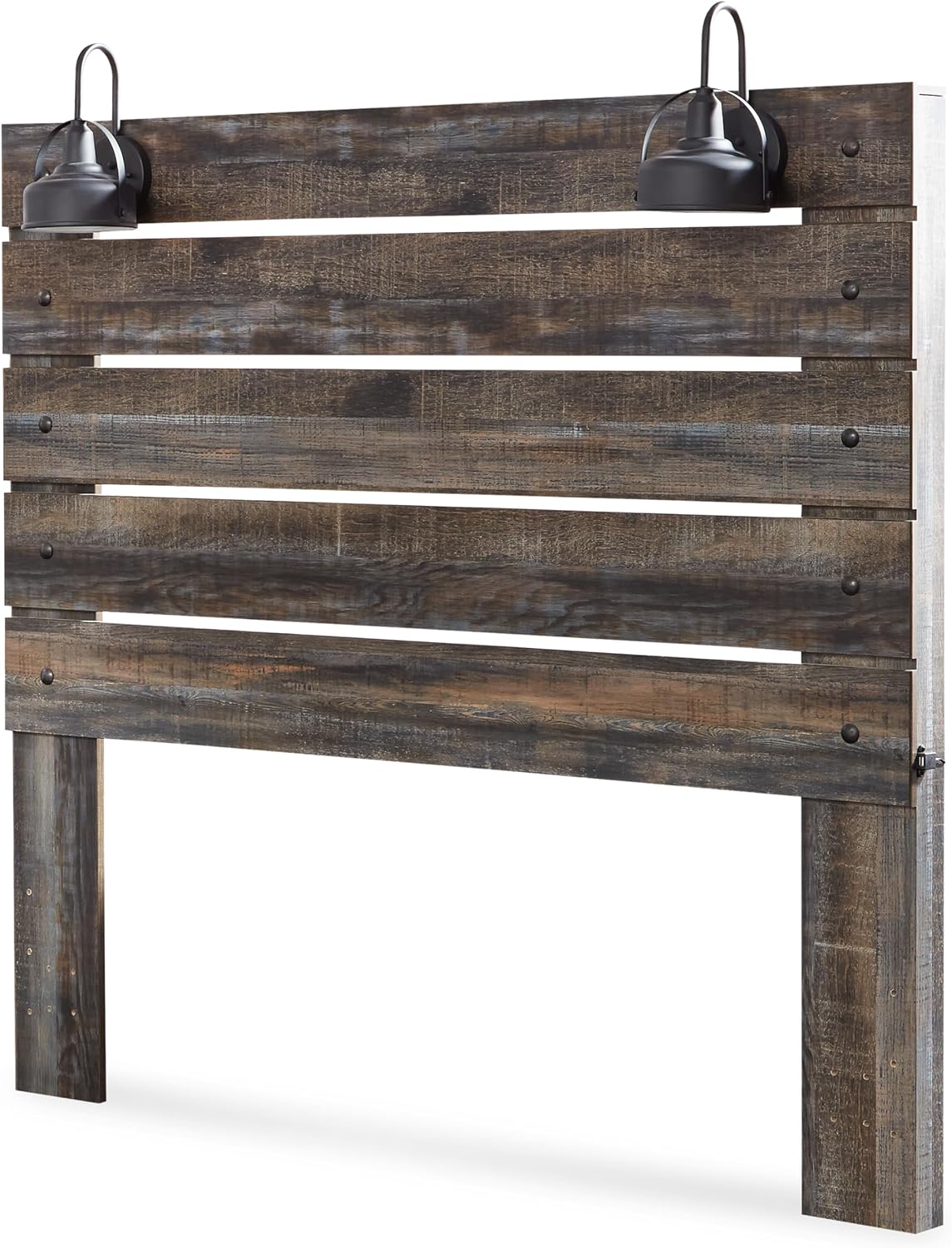 Signature Design by Ashley Drystan Queen Panel Bed with Storage Drawers, Built-in USB & LED Sconce Lights, Engineered Wood, for Master Bedroom Suites, Rustic Brown, Queen