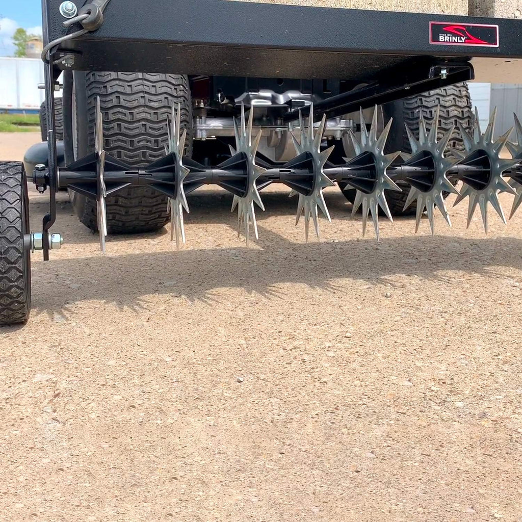Brinly SAT2-40BH-P Tow Behind Spike Aerator with Transport Wheels, 40' - Hammered Black
