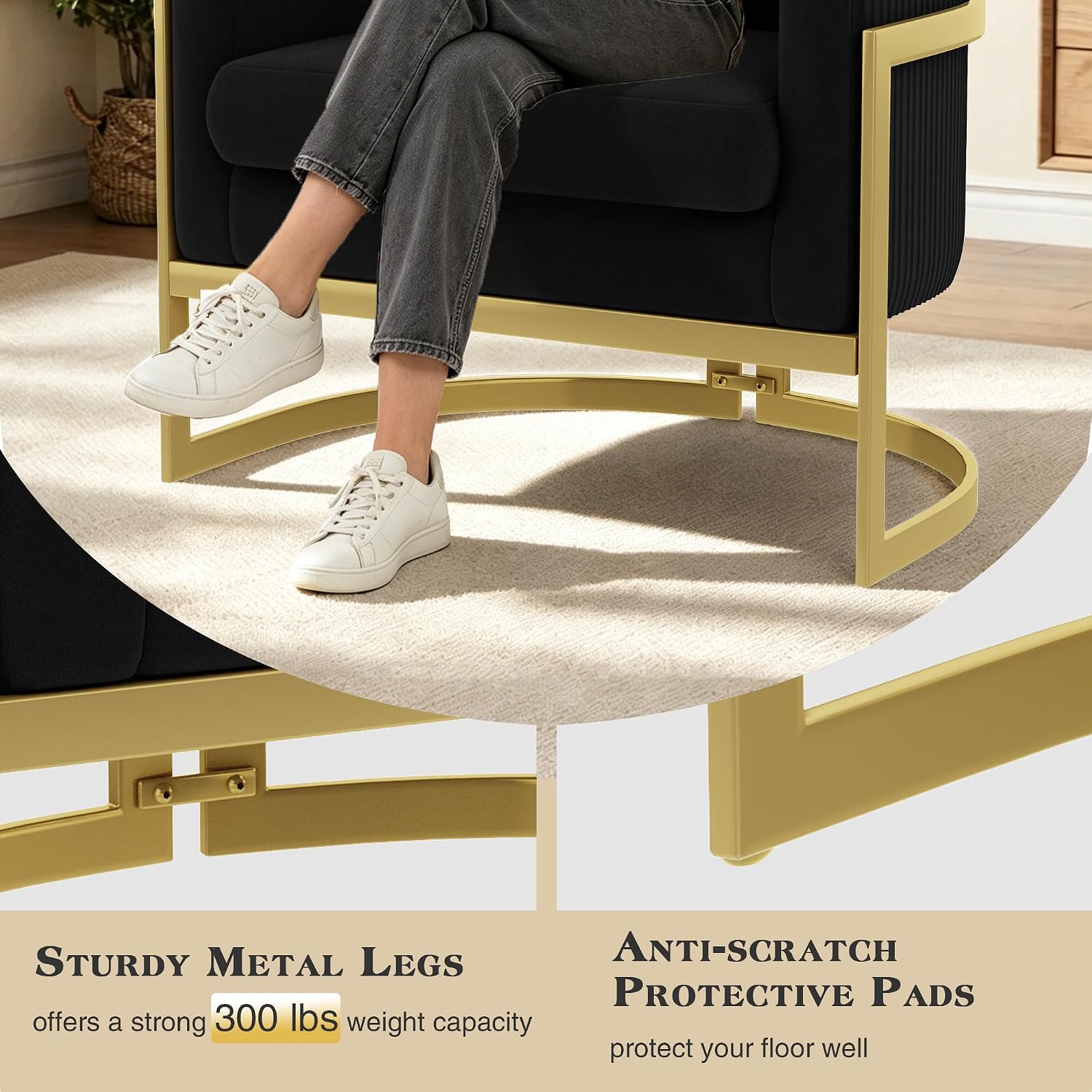 Velvet Accent Chair Black Modern Barrel Chair with Gold Legs Upholstered Armchair for Bedroom Living Room Sofa Chair Club Side Chairs