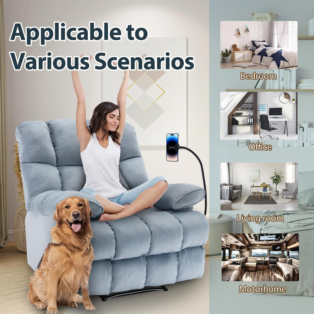 Manual Adjustable Oversized Recliner Chair with Phone Holder, Extra Large Recliner for Heavy Duty Adults 400lbs, Big Man Recliners for Living Room, Nursery, RV