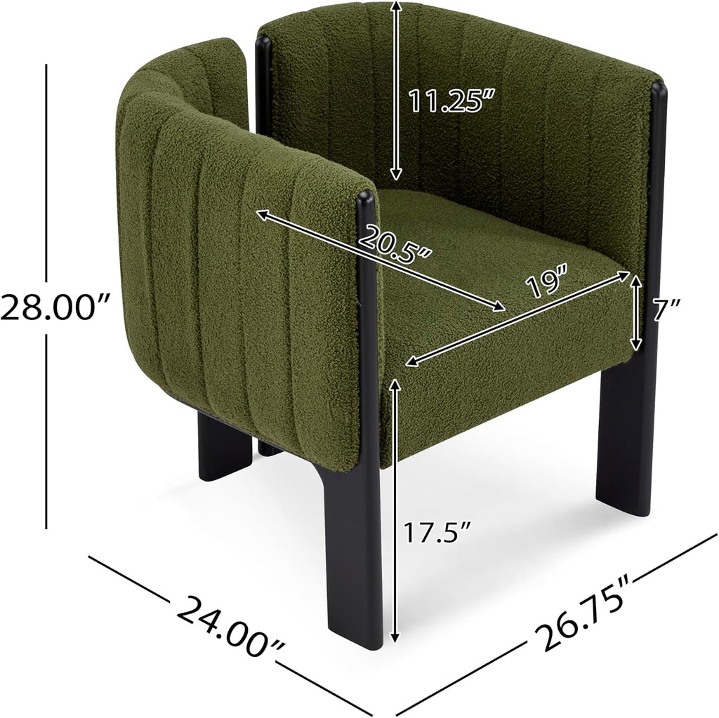 Christopher Knight Home Yusi Boucle Upholstered Dining Chairs Set of 2, Modern Wooden Dining Armchair, Curved Backrest Kitchen Side Chair, Living Room Accent Chair for Extra Seat, Black + Olive Green