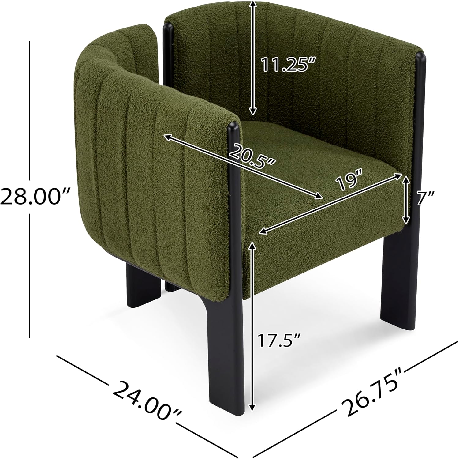 Christopher Knight Home Yusi Boucle Upholstered Dining Chairs Set of 2, Modern Wooden Dining Armchair, Curved Backrest Kitchen Side Chair, Living Room Accent Chair for Extra Seat, Black + Olive Green