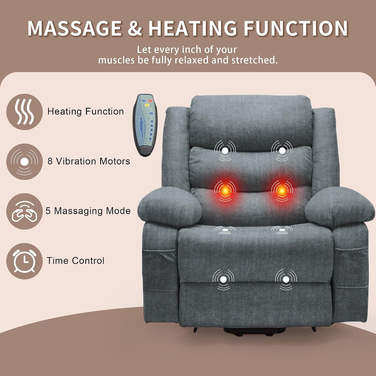Korser Oversized Power Lift Recliner for Elderly, Electric Recliner Chairs with Massage and Heat, Extra Wide Recliner with Side Pockets, Reclining Chair for Living Room (Cashmere, Grey)