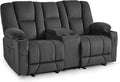 MCombo Zero Gravity Power Loveseat Sofa with Console, Heat and Massage, Reclining Loveseat for Living Room, Fabric 6035SET (Grey, Loveseat with Console)