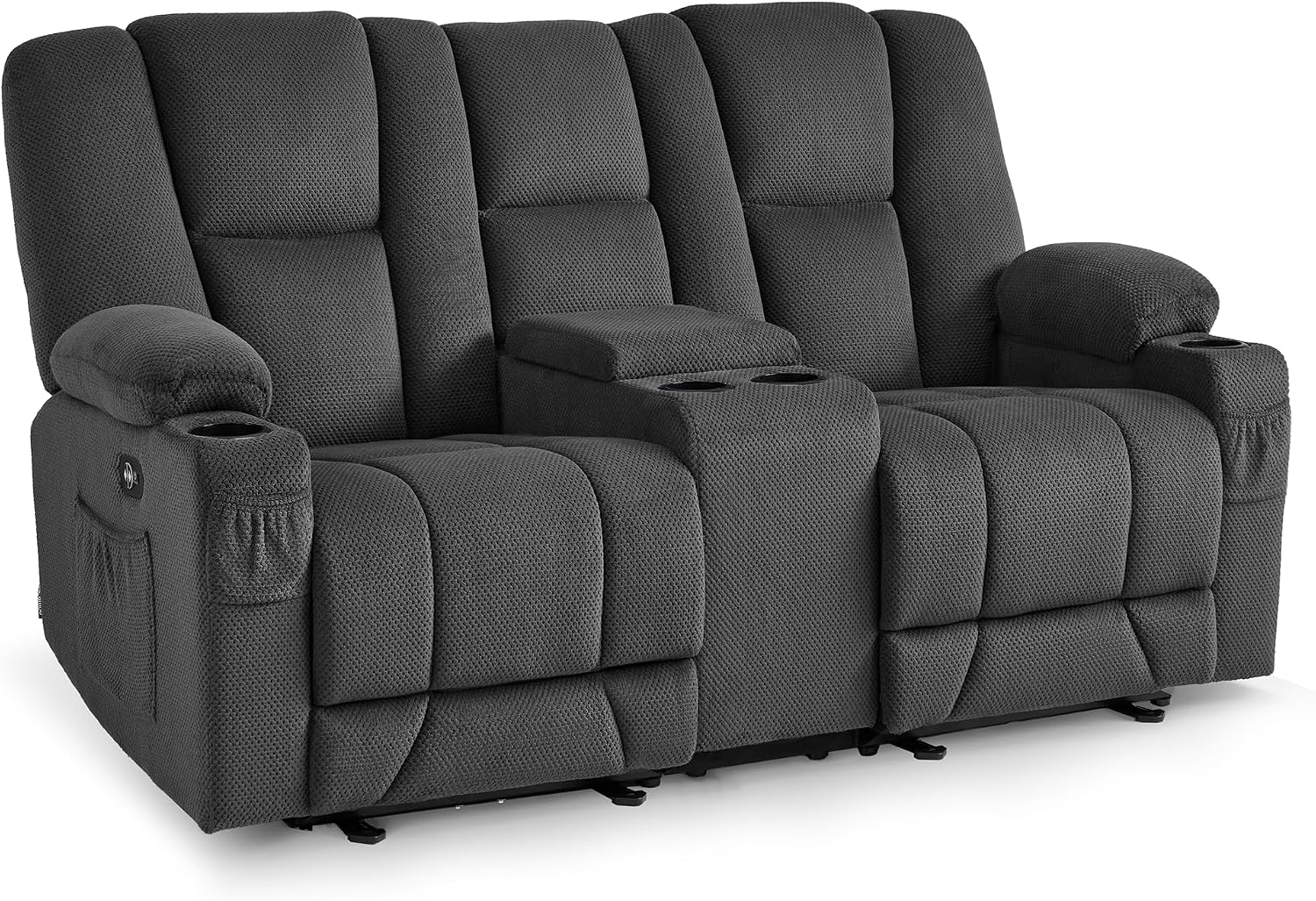 MCombo Zero Gravity Power Loveseat Sofa with Console, Heat and Massage, Reclining Loveseat for Living Room, Fabric 6035SET (Grey, Loveseat with Console)
