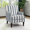 Accent Chair, Comfy Cozy Modern Mid-Century Accent Chairs, Linen Upholstered Lounge Arm Chair with Solid Wood Reading Side Padded Single for Living Room/Office/Balcony/Bedroom-Blue Stripe
