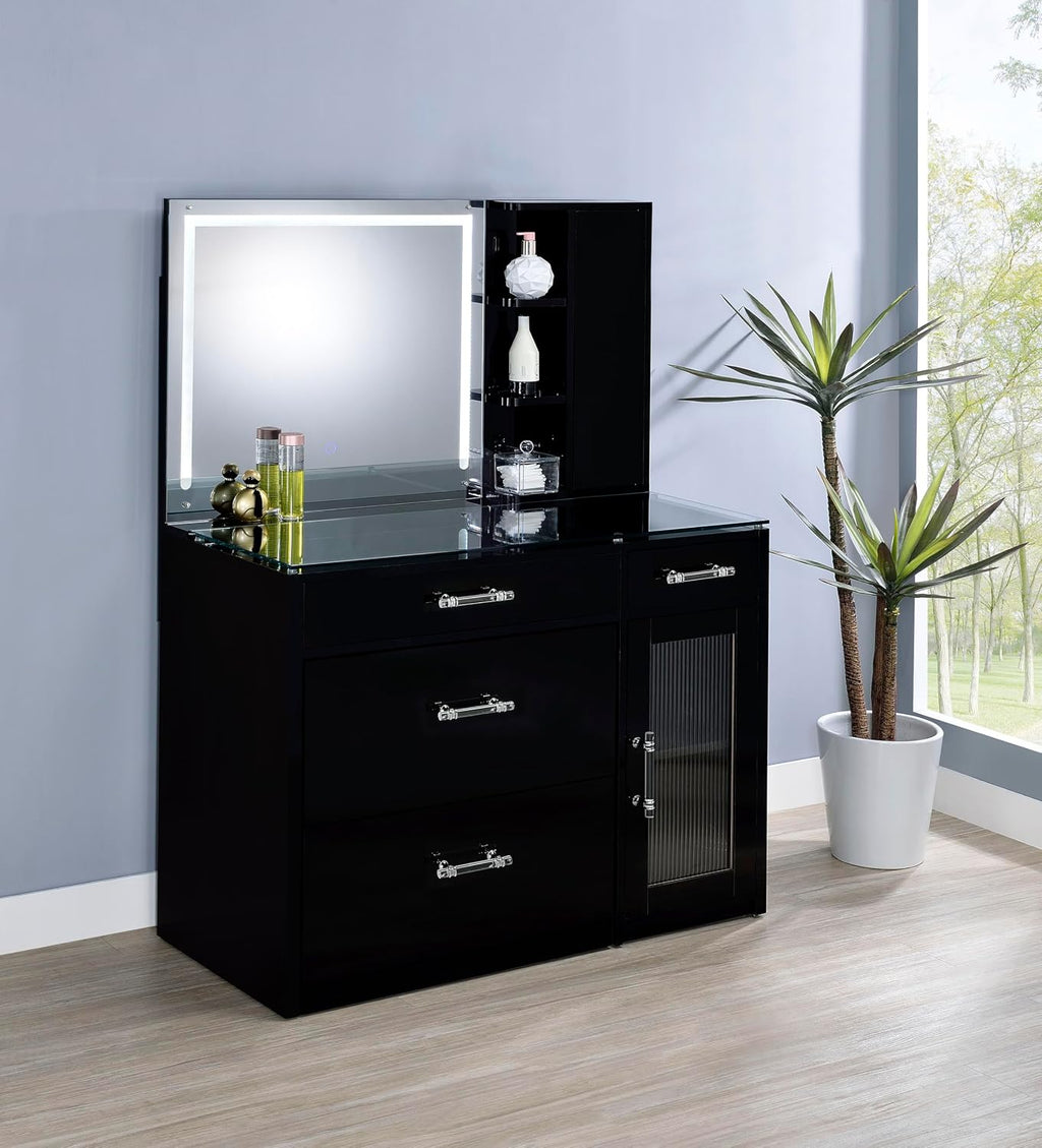 Coaster Home Furnishings Flora 2-Drawer Vanity Set with Led Mirror Black High Gloss
