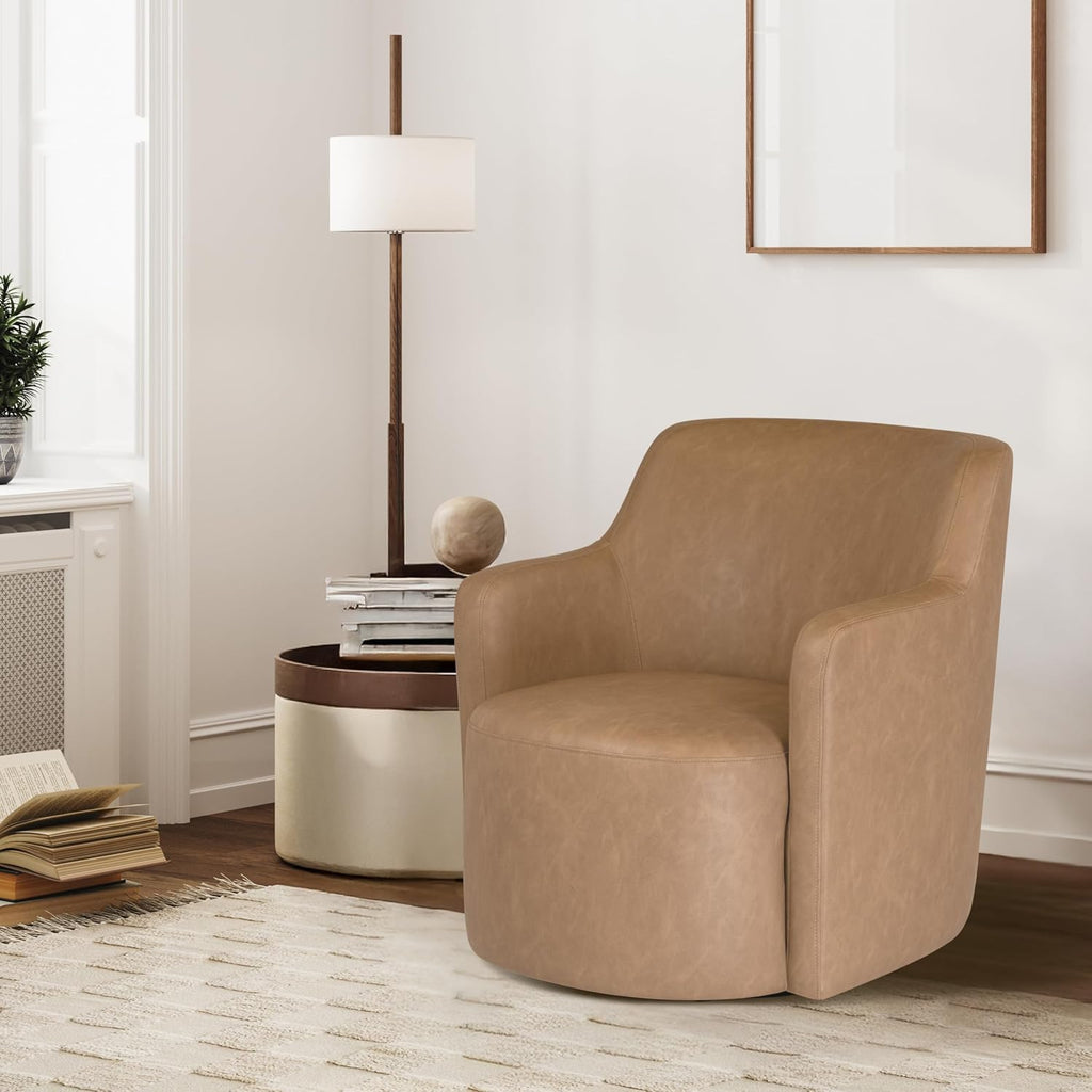HomePop 360° Barrel Back Swivel Chair - Sand Faux Leather