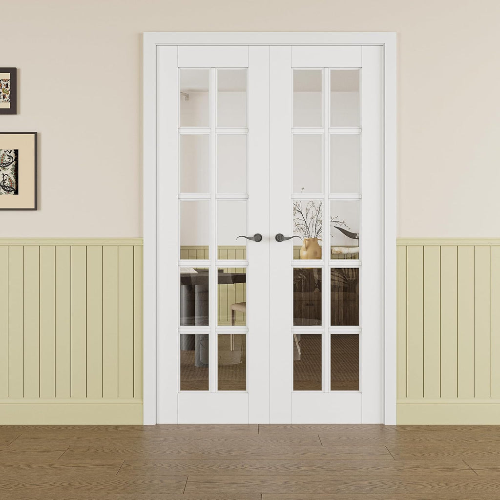 Prehung French Door 60' x 80' (2x30 in), 10-Lite Tempered Clear Glass Door Slabs with Jamb, Black Hinges, 4 Levers & Latch, Solid Core Interior Door, Pre-Finished & Paintable,Double Doors Interior