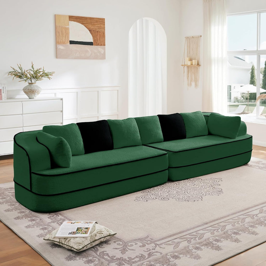 KEIKI Modular Boneless Sectional Teddy Couch with Full Chaise for Living Room, Oversized 135' Full Size Modern Luxury Sofa, for Weekend Lounging and Intimate Movie Nights, Deep Relaxation, Green